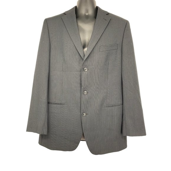Calvin Klein Mens 40L Sports Coat and Dress Pants 32Wx30L SUIT Set Gray Blue Pin - Picture 1 of 16